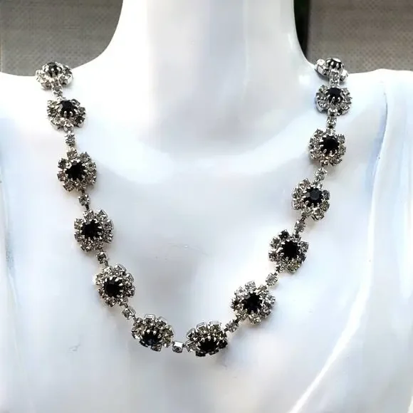 Sparkly Silver Tone Faux Sapphire & Diamond Accent Statement Necklace Vintage - Picture 8 of 8